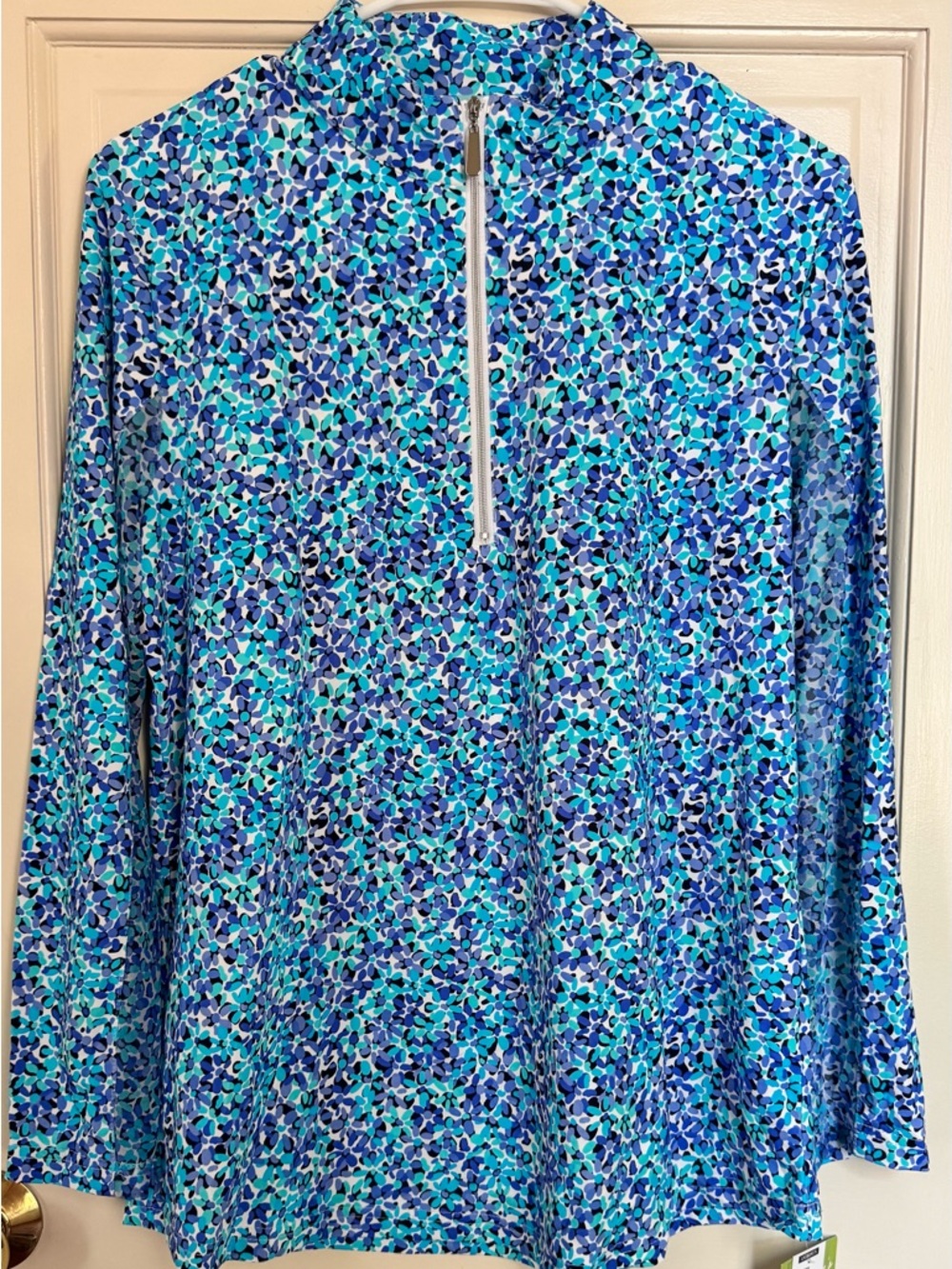 Anthony’s Resort Wear UPF 50+ Blue Print Quarter Zip Top M NWT